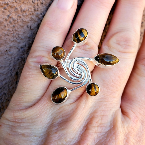 New Twisted Tiger Eye 925 Silver Ring. - Picture 16 of 16